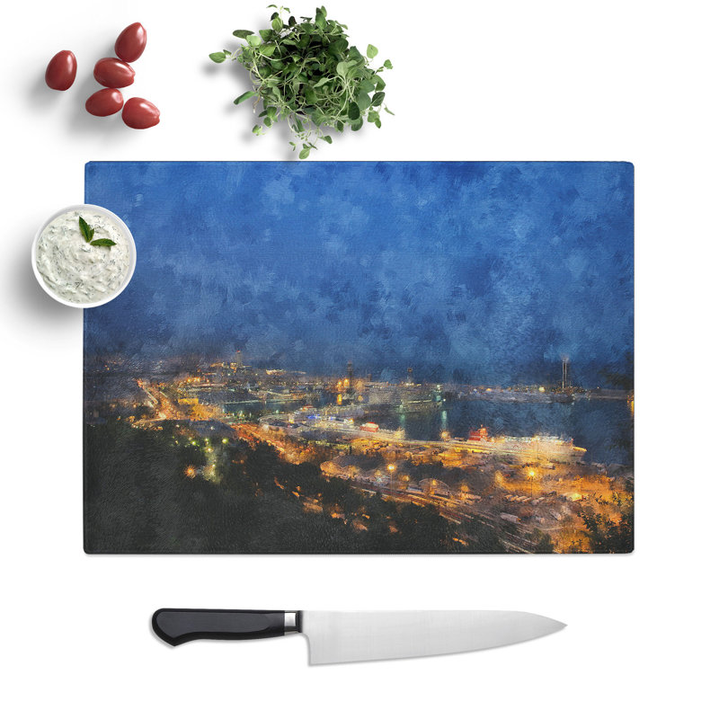 Barcelona Skyline Painting Chopping Board, 0.4cm H x 29cm W x 39cm L