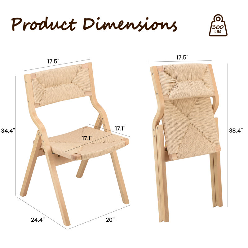 Chaise d'appoint pliante en bois massif, Naturel