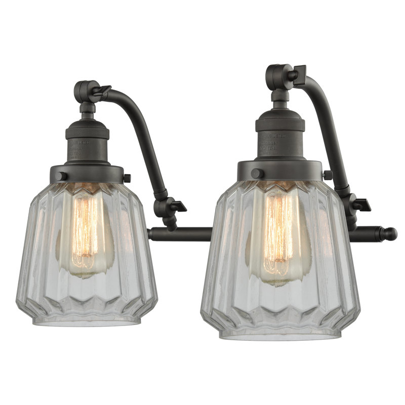 Éclairage pour meuble-lavabo 2 lumières Vinson, Bronze huilé, Transparent, Ampoule non incluse