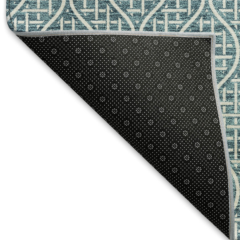 Tapis bleu sarcelle lavable à la machine Premium Prisco, Rectangle 2 pi 6 po x 3 pi 10 po