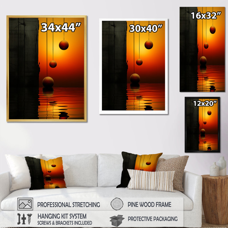 Lignes électriques sur toile Minimalist Pumpkin Paths, Encadrement doré, H 20 po x l 12 po x P 1 po