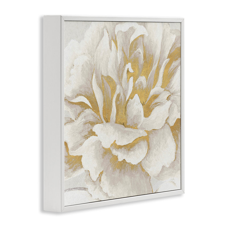 Art doré et giclée encadrée de fleurs dorées et blanches par Elizabeth Medley, H 24 po x l 24 po