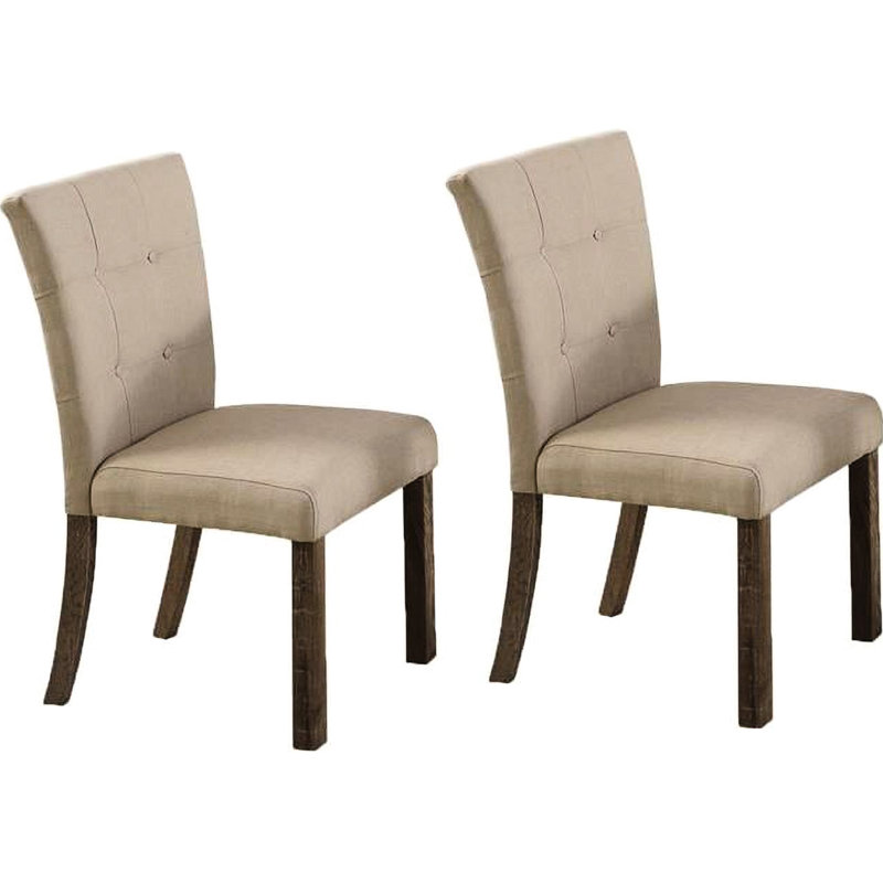 De 2 chaises de salle à manger rembourrées rectangulaires avec dossier, pieds en bois gris et beige