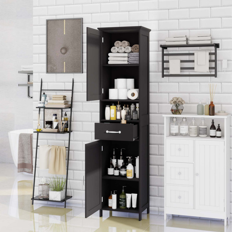 Armoire autoportante pour salle de bain, Noir, noir, noir, noir