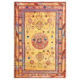 Amazing Brilliant Yellow Background Rosette and Diagonal Medallion Desing Rug