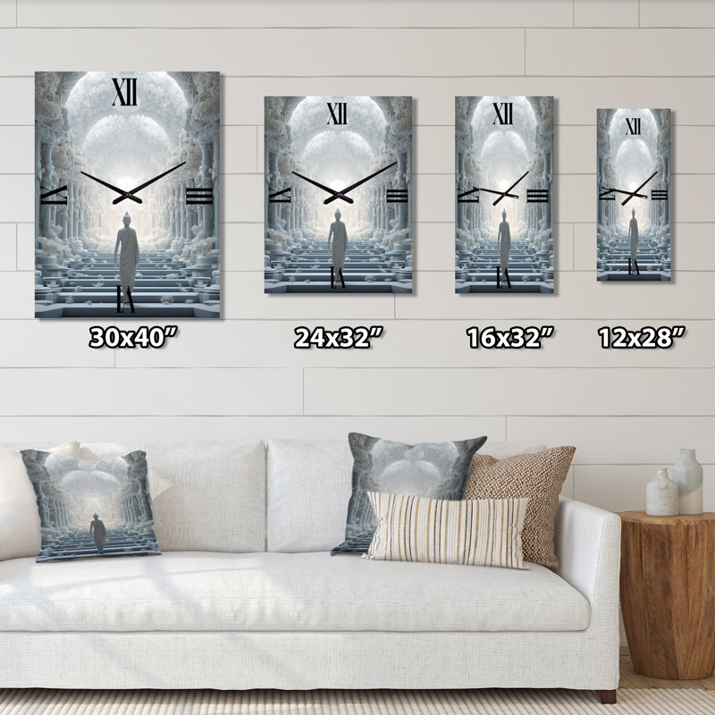 White Buddha Temple Meditation I - Buddhism Wall Clock Oversized, Medium