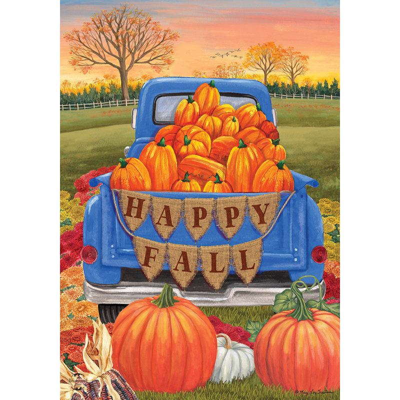 Drapeau «Happy Fall Pickup Pumpkins House», Automne bleu/orange 1
