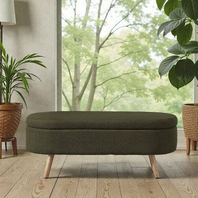 42" W Oval Boucle Upholstered Storage Bench