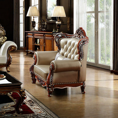 Fauteuil en cuir véritable capitonné American Luxury
