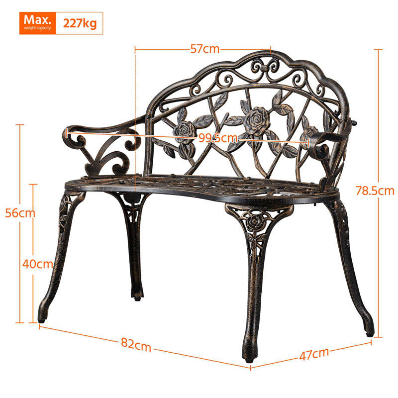 Waterproof Metal Outdoor Bench, Bronze