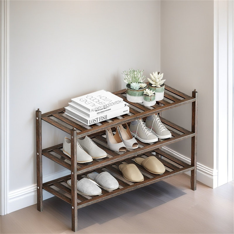 Shoe Rack, A Double-Layer Bamboo Stackable Shelf Storage Organizer For Entrances, Corridors, And Wardrobes, Natural