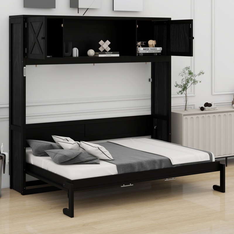 Lit escamotable avec armoires de rangement, Noir