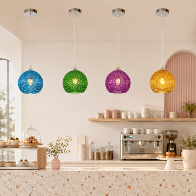 4-Light Colorful Pendant Light Set, Modern Metal Hanging Ceiling Lights with Textured Shades, Decorative Chandelier for Kitchen Island Dining Room Bedroom