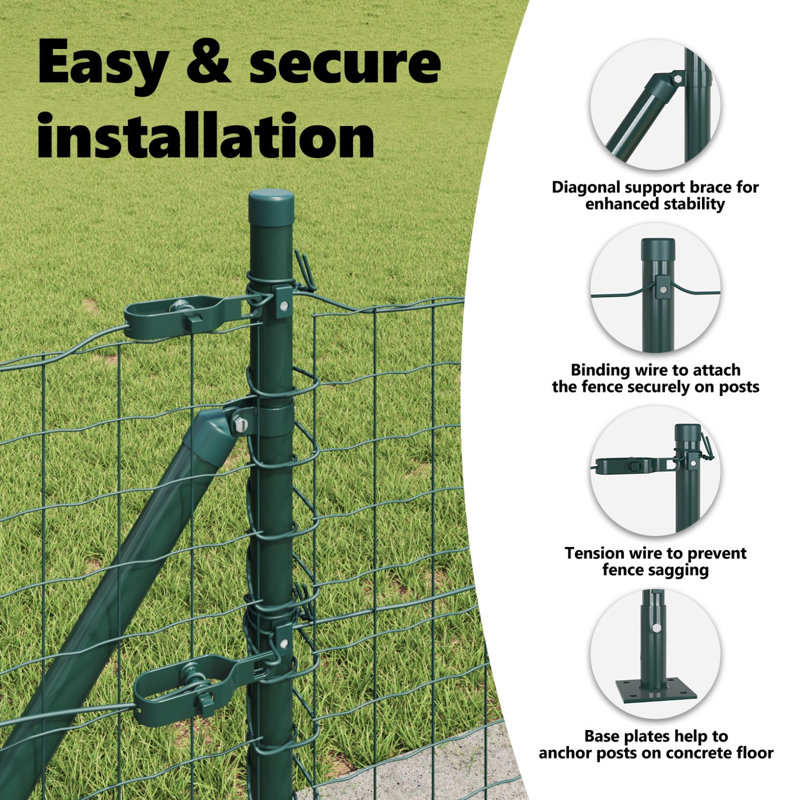 Vidaxl Fence Posts With Base Plates 26 Pcs Diameter32mm Galvanised Steel, 50cm H x 3.2cm W, Green