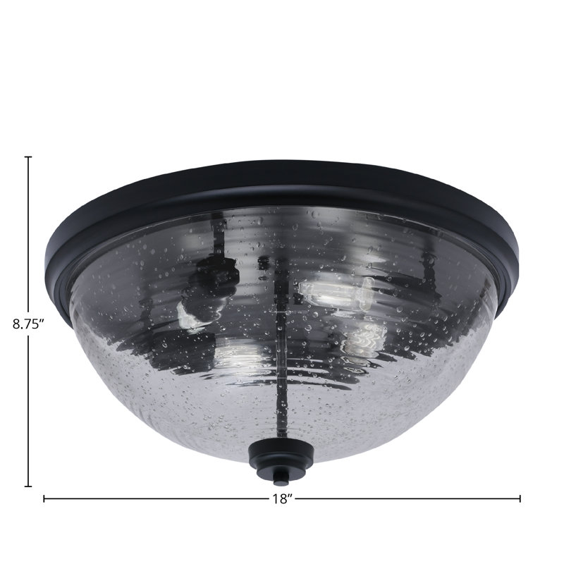 Plafonnier encastré 18 po, 4 ampoules, avec verre bullé transparent nervuré, Noir mat