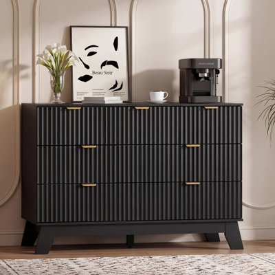 Commode cannelée à 7 tiroirs pour chambre à coucher, meuble télé 47 po avec pieds réglables et poignée en métal