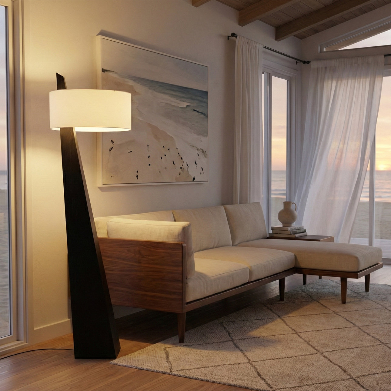 Obelisk 63" Linen Floor Lamp, Black Oak