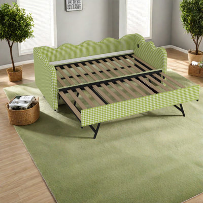 Canapé-lit convertible avec port USB, revêtement en tissu et métal, design moderne pour petits espaces