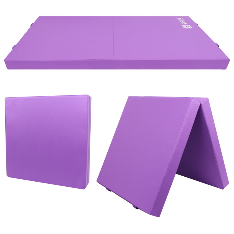 2 tapis d'exercice pliables pour enfants, tapis de gymnastique pliable 6 pi x 3 pi, poignées, Mauve
