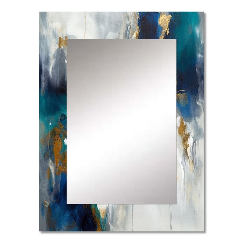 «Deep Knowing Abstract» en bleu royal et or VI - peinture abstraite, miroir mural moderne, art mural, 32 po x 24 po