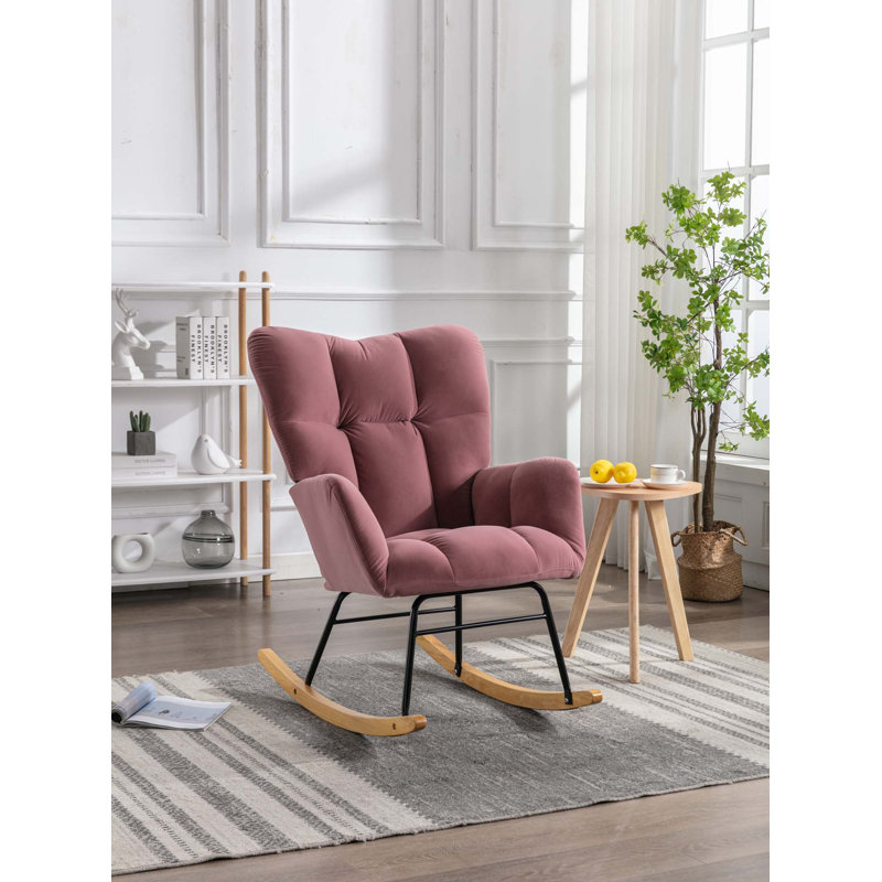 Chaise berçante moderne Marsa, Velours rose foncé
