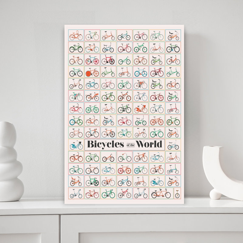 Bicyclettes du monde rétro, art mural rétro, 18" H x 12" W