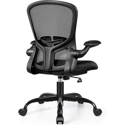 Chaises de bureau, chaise de bureau ergonomique pour PC avec roulettes, support lombaire réglable en hauteur, chaise d'ordinateur pivotante avec accoudoirs rabattables, dossier en filet Ergo pour travailler (noir)