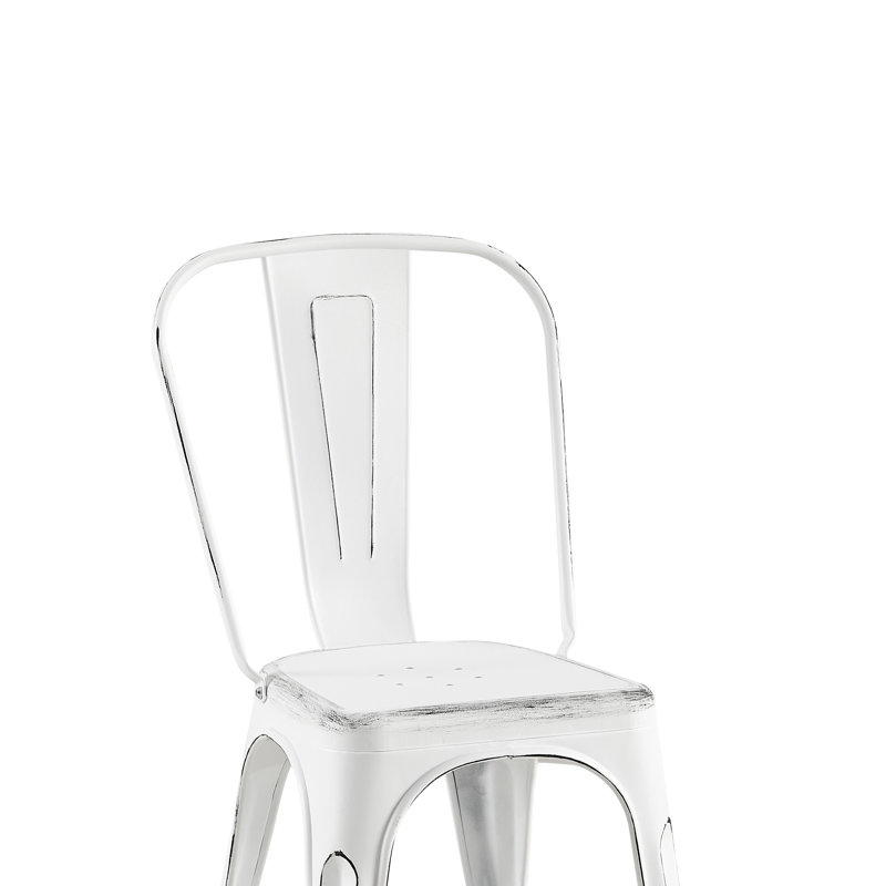 Chaises de salle à manger empilables de 18 pouces en métal blanc mat sablé de 2 pouces, faciles à nettoyer, pour les espaces intérieurs et extérieurs dans la cuisine et le bar.