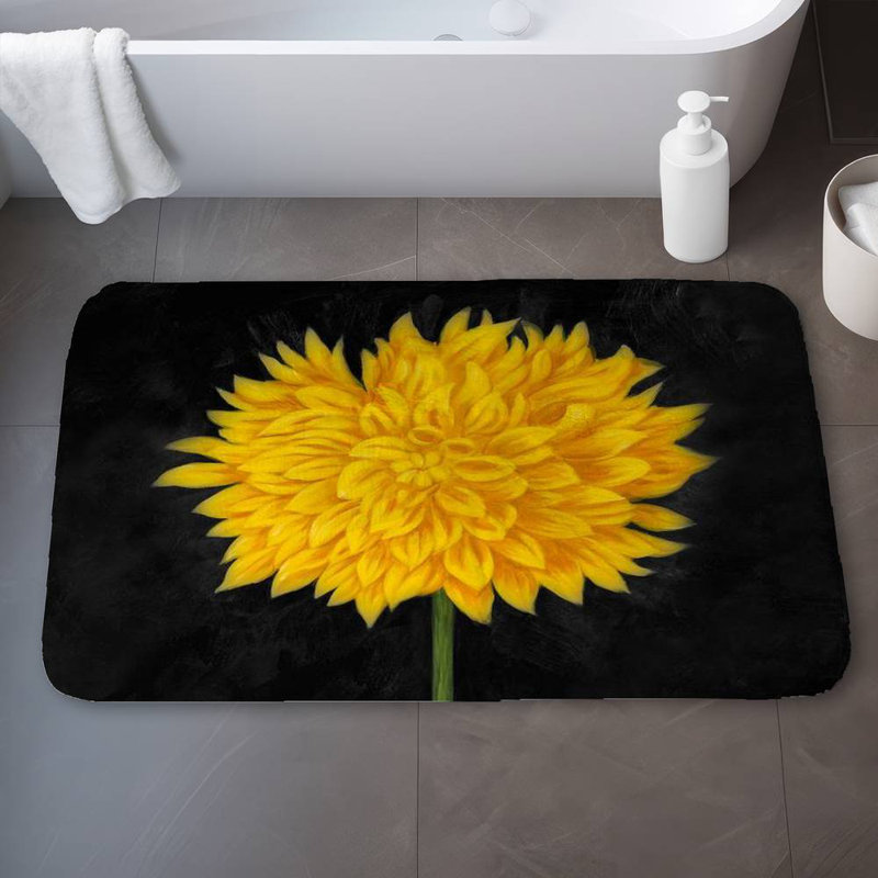 Yellow chrysanthemum Bath Mat with Non-Slip Backing - Quick Dry Memory Foam Bathroom Rug - Absorbent - Modern Plush Spa-Style - Machine Washable