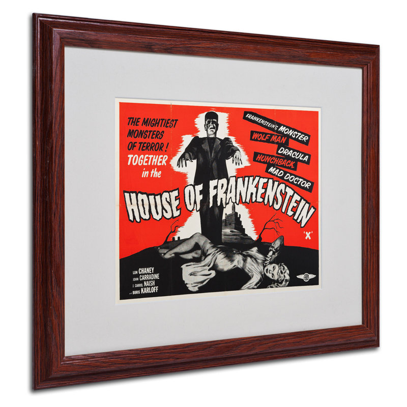« apple house of frankenstein », affiche rétro sur toile encadrée, H 16 po x l 20 po x P 0,75 po, Brun