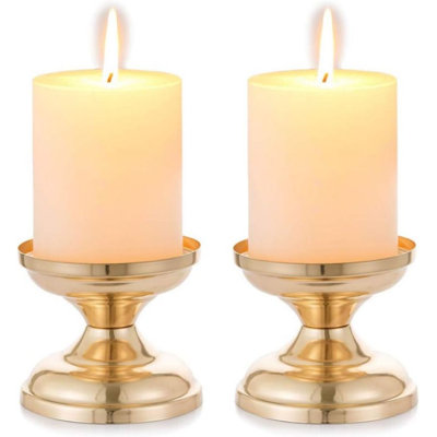 Set Of 2 Gold Candlestick Metal Pillar Candle Holders, Wedding Centerpieces Candlestick Holders For 3 Inches Candles Stand Decoration Ideal