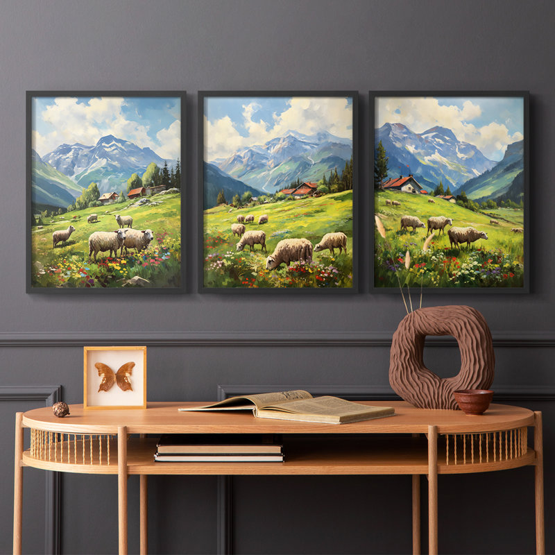Lanscape Study Series CI -Set of 3 Fric Giclee Prints -Prêt à accrocher, H 28 po x l 22 po, Cadre noir