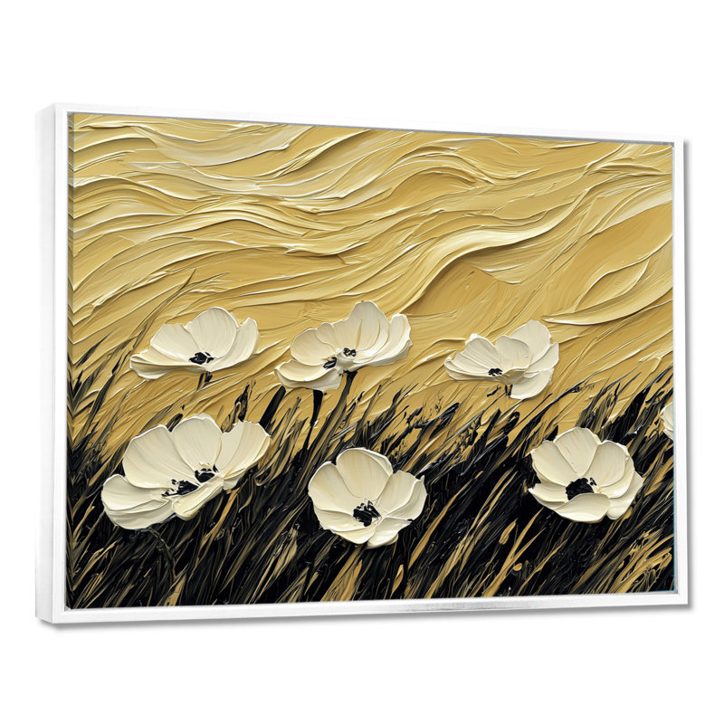 Jacina crème fleurs abstraites dans le vent I - fleurs abstraites, art mural, H 30 po x l 40 po, Blanc