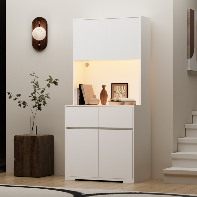Armoire de cuisine avec prises de courant et lumières DEL, Blanc
