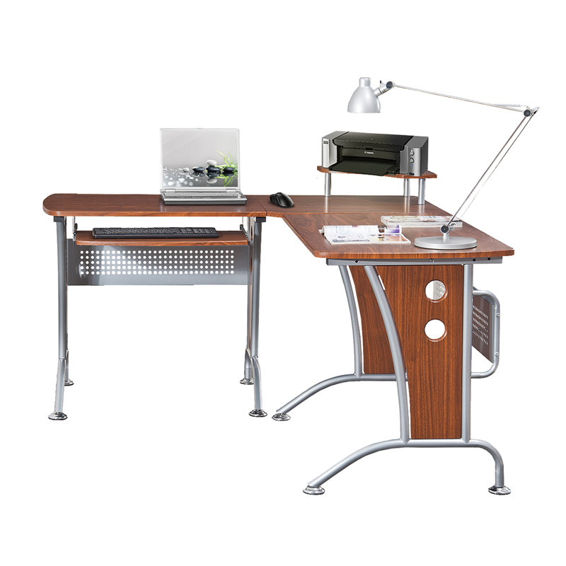 L-Shaped Computer Desk With Pull Out Keyboard Panel