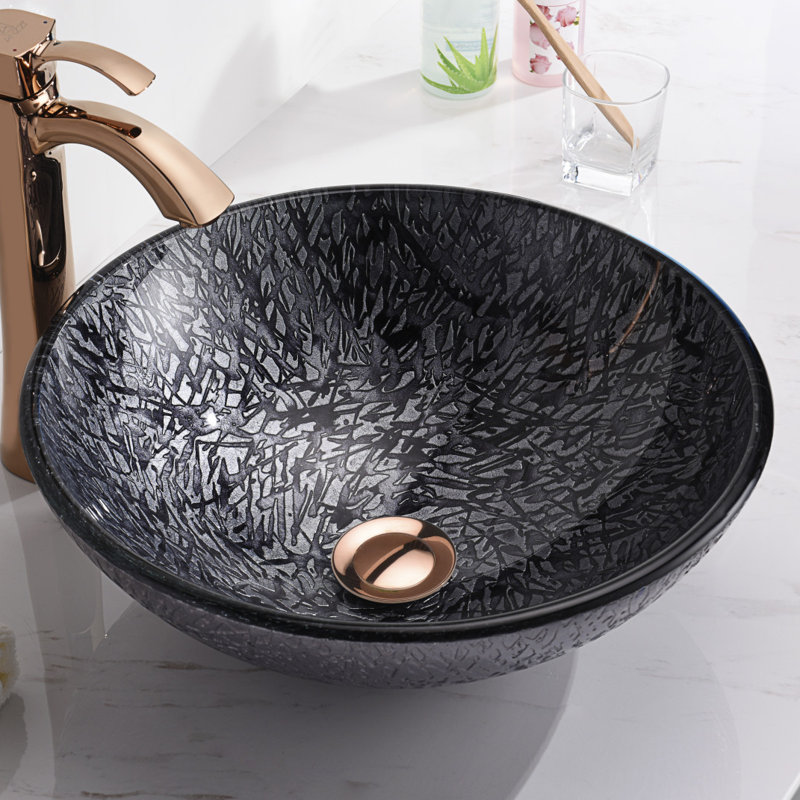 ANZZI Arc 16.5'' Gray Tempered Glass Circular Bathroom Sink