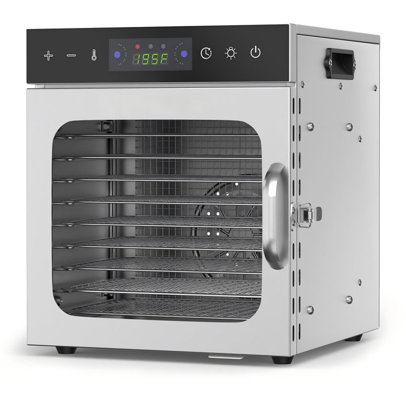 Déshydrateur d'aliments en acier inoxydable à 10 plateaux, 304 plateaux de qualité alimentaire, débit d'air à 360 °, contrôle numérique de la température et minuterie 24 heures, déshydrateur électrique silencieux pour les saucisses, les fruits, les légumes, les herbes et les friandises pour animaux