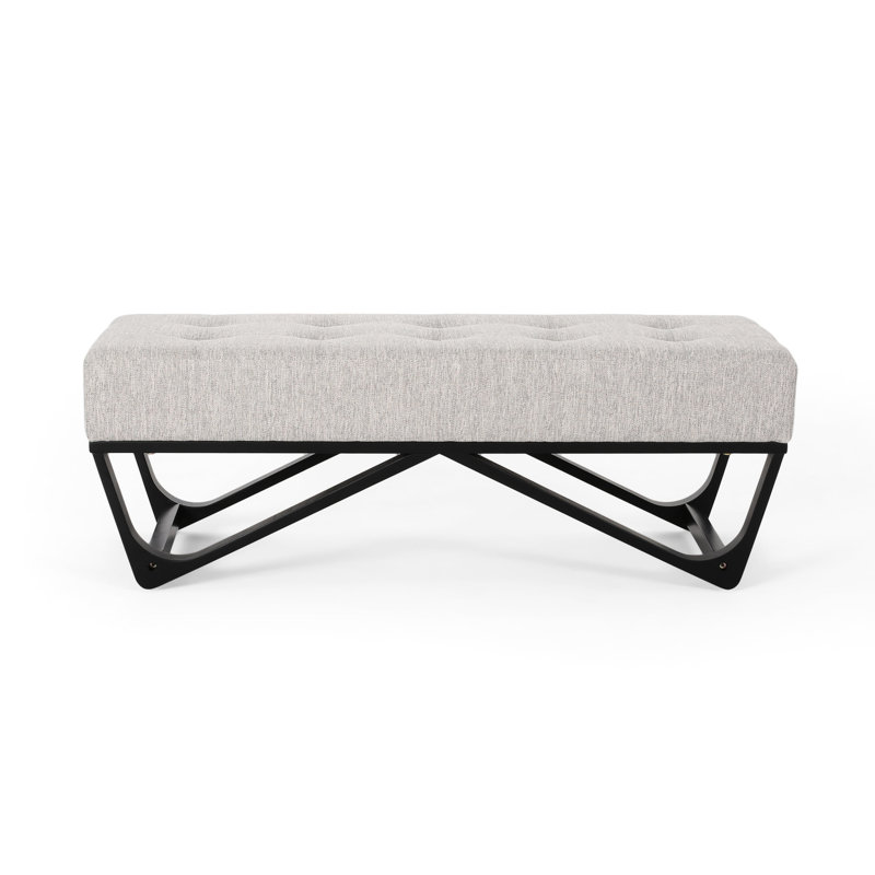 Modern Button Waffle Stitch In Grey Fabric, , 48.15"w X 17.76"d 16.09"h Contemporary Bench Top, Design,