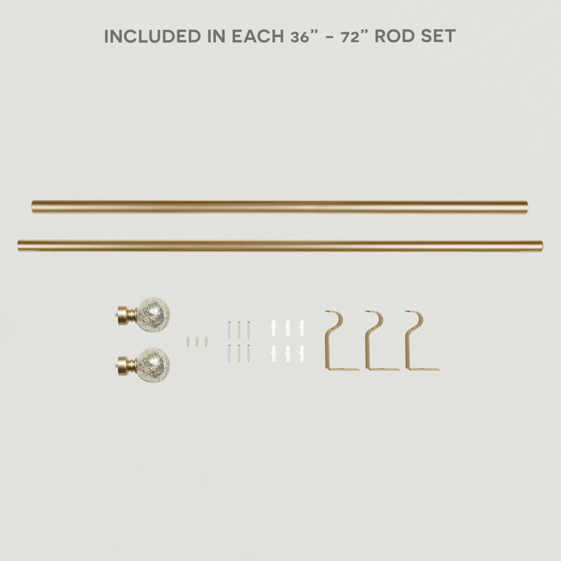 Gold Adjustable Curtain Rod with Acrylic Finials, 36"-72"