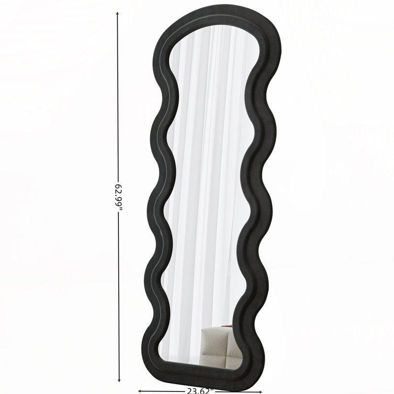 Miroir de plancher en flanelle pleine longueur avec support pour chambre à coucher, Noir
