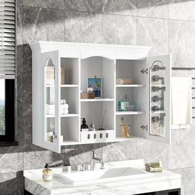 Wall Mounted Medicine Cabinet With 2 Glass Doors, Ample Storage For Bathroom Organization And Space Saving