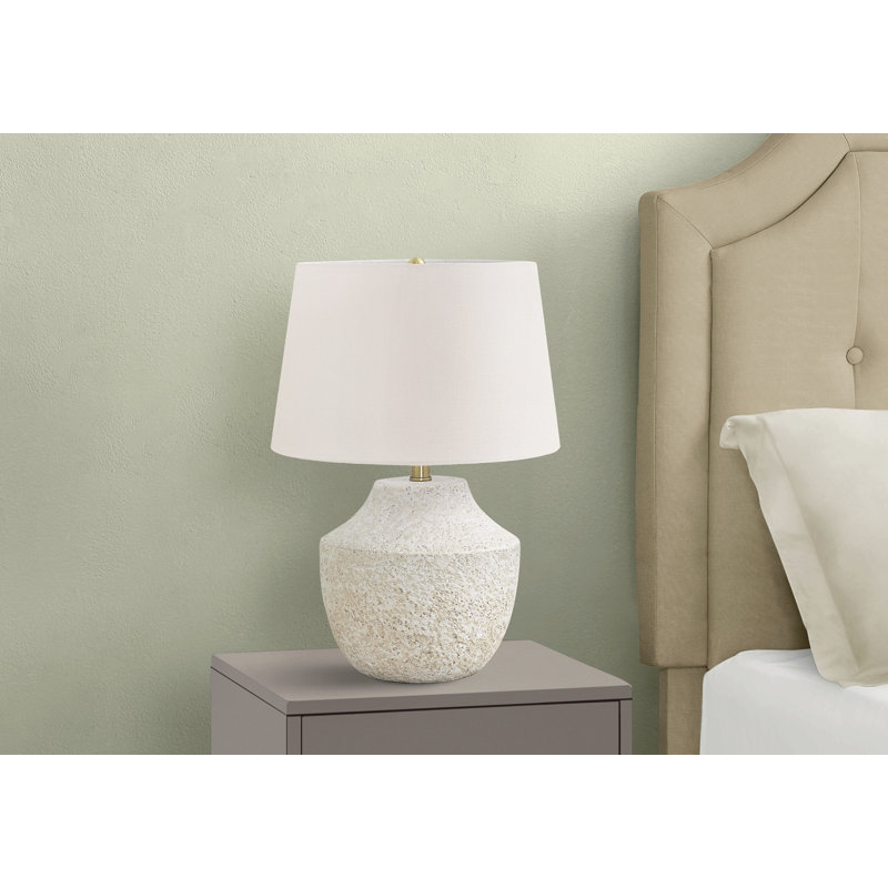 Lighting, H 20 po, lampe de table, béton crème, abat-jour, moderne, Blanc