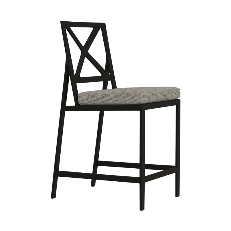 Marin Outdoor Bar Stool, Carbon Black, Alcazar Redwood, 28"