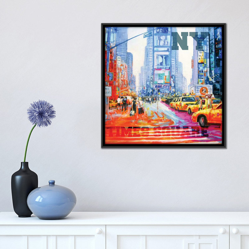 «NY Times Square», impression sur toile, H 18 po x l 18 po x P 1,5 po, Toile avec cadre noir, Pas de tapis