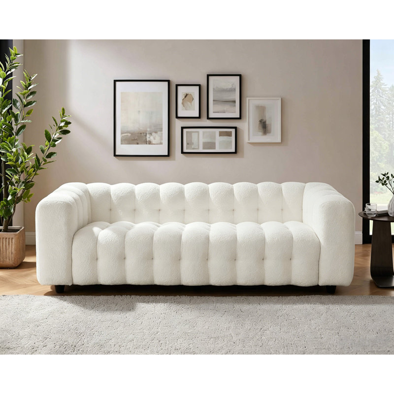 Lavance 89.4" W Tufted Bouclé Sofa, Cream White
