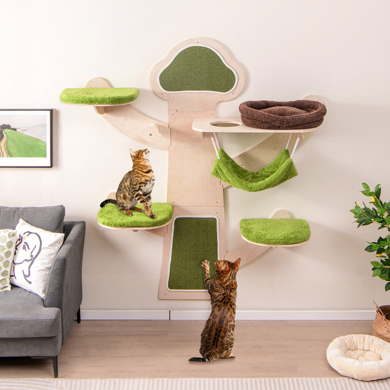 Tour à chat murale avec hamac de lit en sisal et coussins pour tapis Gymax