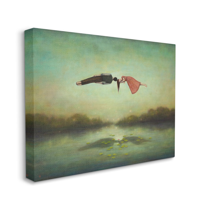 Arbres lointains et verts sur un lac flottant par Duy Huynh, Toile tendue, L 48 po x H 36 po