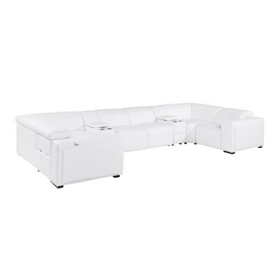 Top Grain Italian Leather 8-Piece U-Shaped Modular Power Reclining Sectional With 2 Power Recliners & Power Headrests