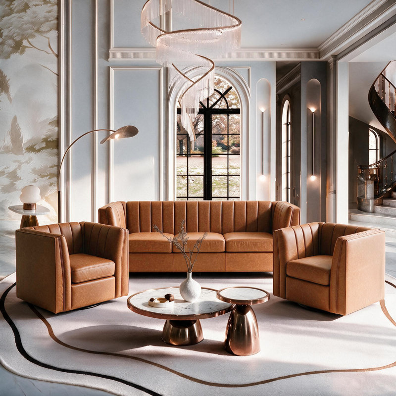 Ensemble de meubles de salon et canapé 3 pièces Allard, 3 Pcs: 2 Chairs, Sofa, Brown