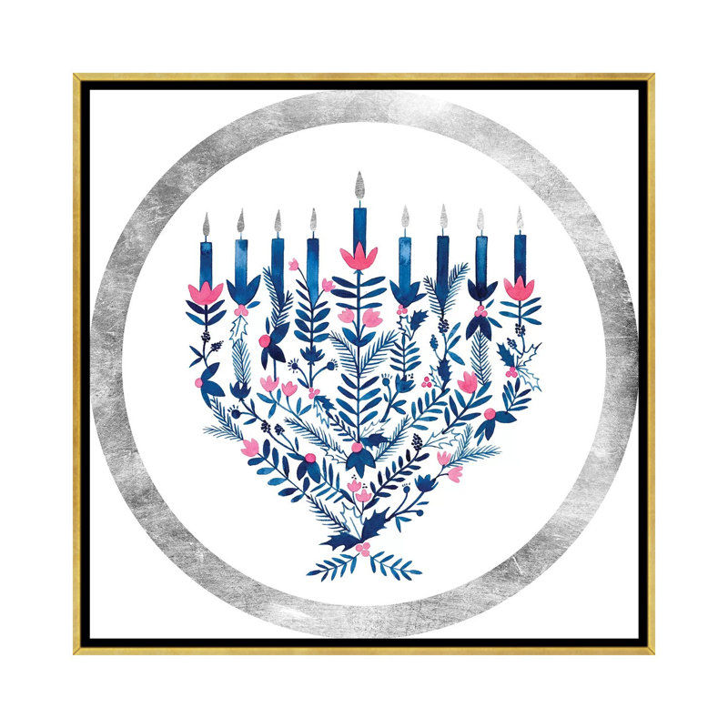 Impression d’art graphique Boho Hanoukka collection C par Grace Popp, H 18 po x l 18 po x 1,5 po, Toile encadrée d'or